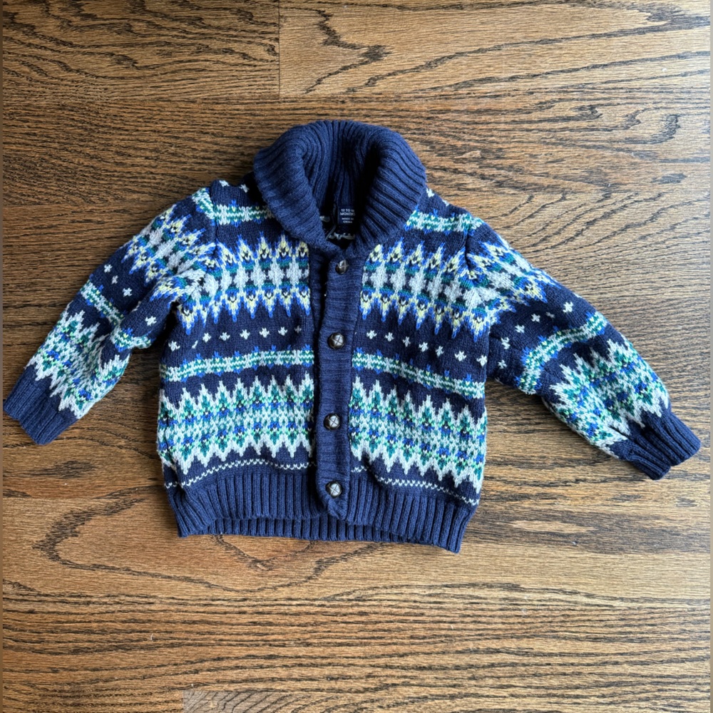 Janie and Jack Fair Isle Shawl Collar Sweater